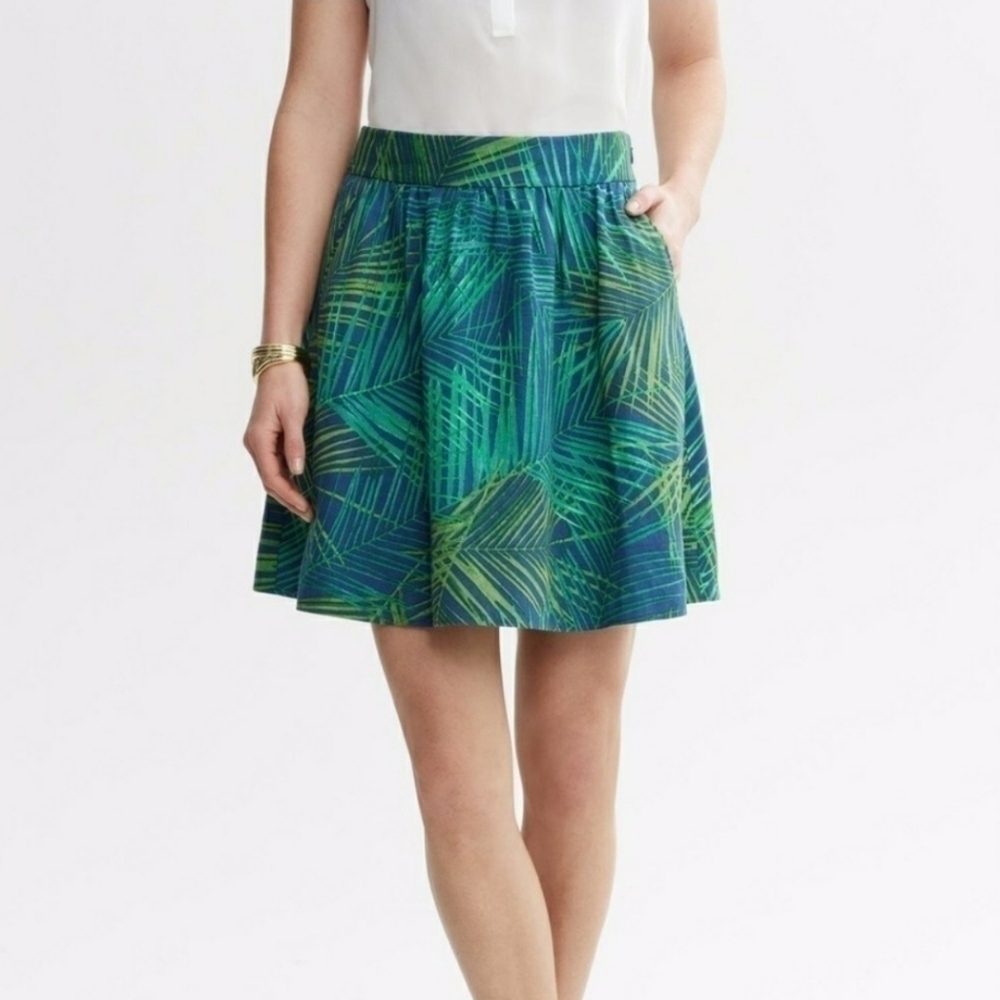 Banana Republic Fern Banana Leaf Print Linen Skirt